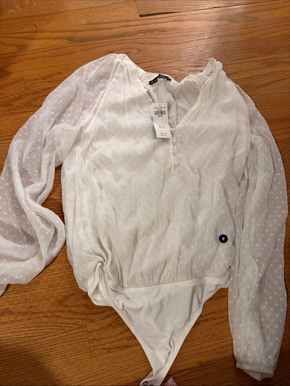 Abercrombie & Fitch White Swiss Dot Long-Sleeve Bodysuit